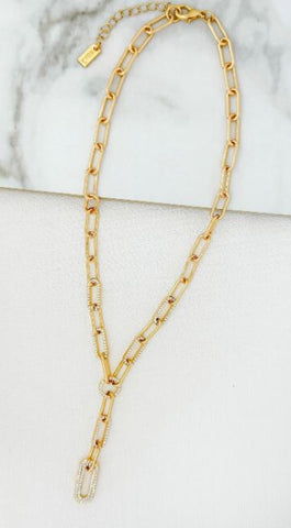 Envy Short Diamante Link Drop Necklace - Gold