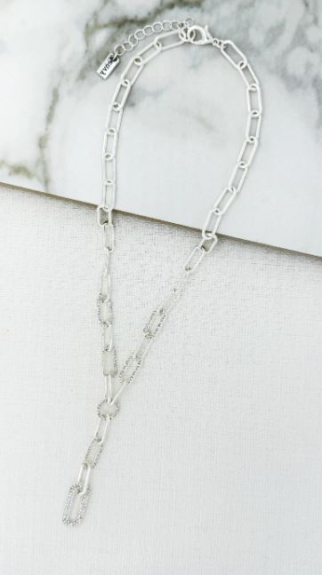 Envy Short Diamante Link Drop Necklace - Silver