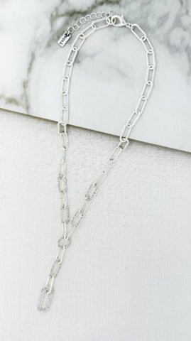 Envy Short Diamante Link Drop Necklace - Silver