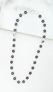 Envy Short Enamel Flower Necklace - Silver