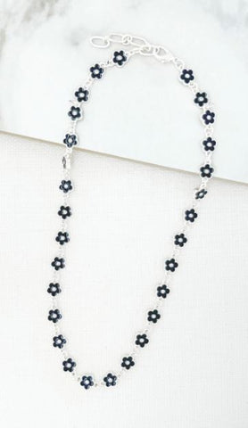 Envy Short Enamel Flower Necklace - Silver