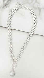 Envy Short Heirloom Link Necklace with Pearl Charm - Silver