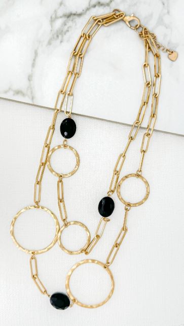 Envy Short Oversized Circle Link and Stone Necklace - Gold