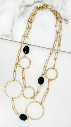 Envy Short Oversized Circle Link and Stone Necklace - Gold