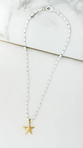 Envy Short Smooth Beaded Necklace with Star Pendant - Silver