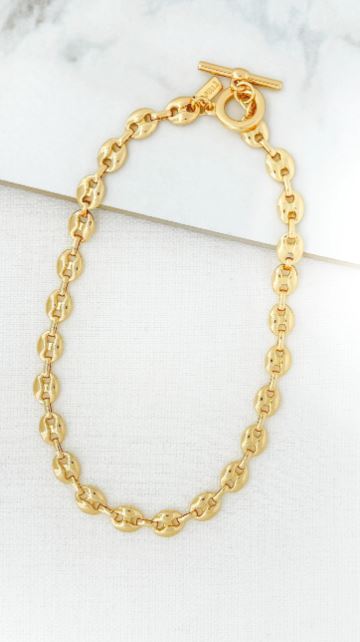 Envy Short Smooth Coffee Bean Link Necklace - Gold