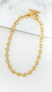 Envy Short Smooth Coffee Bean Link Necklace - Gold