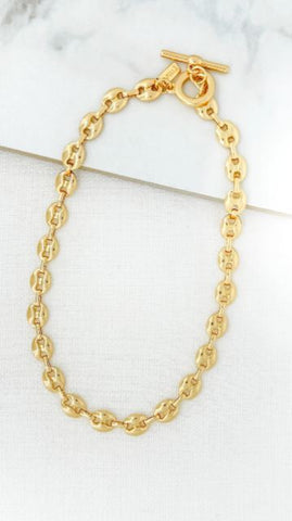 Envy Short Smooth Coffee Bean Link Necklace - Gold