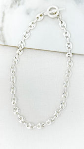 Envy Short Smooth Coffee Bean Link Necklace - Silver