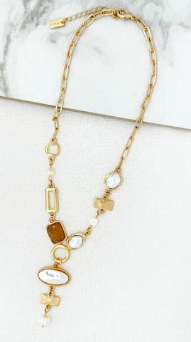 Envy Short Stone and Faux Pearl Drop Necklace