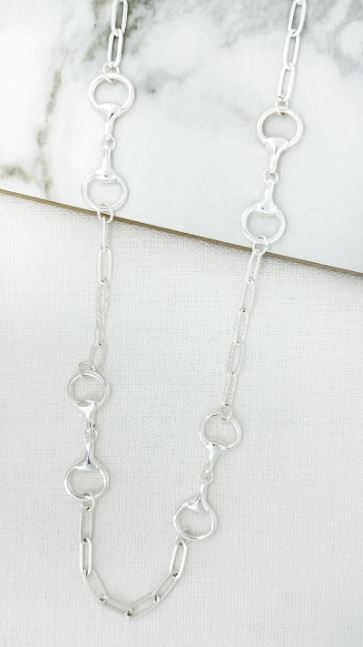 Envy Snaffle Horsebit Chain Long Necklace - Silver