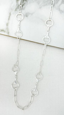Envy Snaffle Horsebit Chain Long Necklace - Silver
