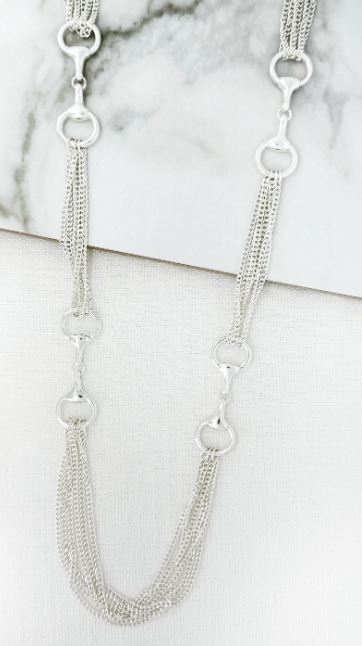 Envy Snaffle Horsebit Multi Chain Long Necklace - Silver