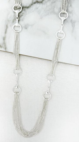 Envy Snaffle Horsebit Multi Chain Long Necklace - Silver