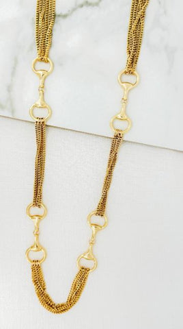 Envy Snaffle Horsebit Multi Chain Long Necklace - Gold
