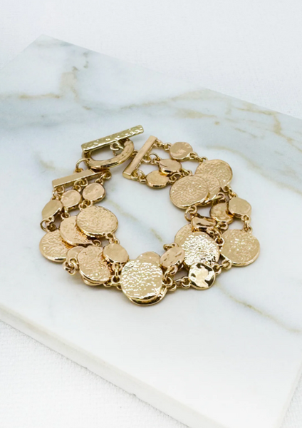 Envy Triple Layered Hammered Disc Bracelet - Gold