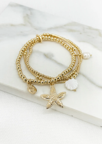 Envy Triple Layered Starfish and Pearl Charm Bracelet