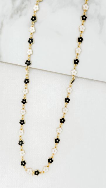 Envy Long Enamel Flower Necklace - Gold