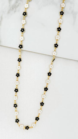 Envy Long Enamel Flower Necklace - Gold