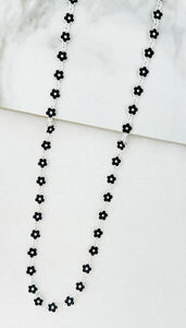 Envy Long Enamel Flower Necklace - Silver