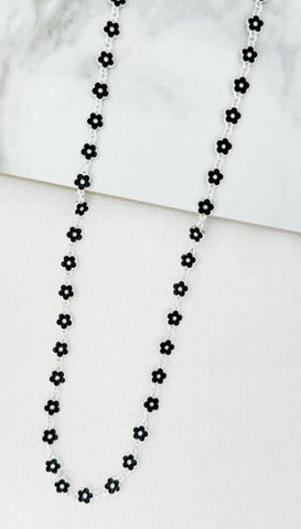 Envy Long Enamel Flower Necklace - Silver