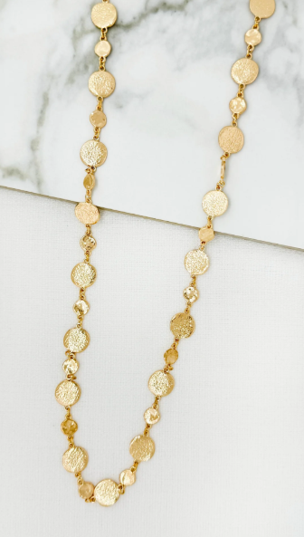 Envy Long Hammered Textured Disc Necklace - Gold