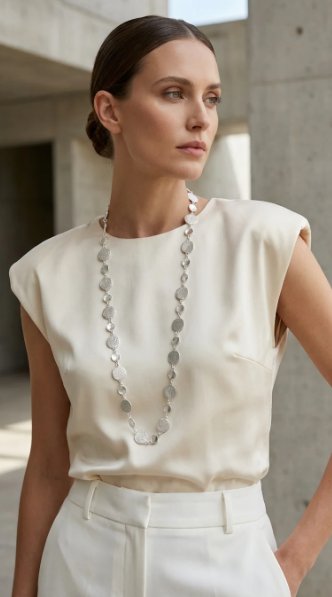 Envy Long Hammered Textured Disc Necklace - Silver