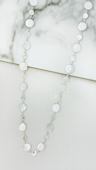 Envy Long Hammered Textured Disc Necklace - Silver