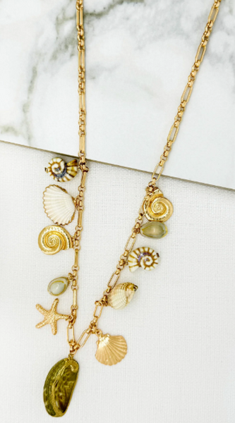 Envy Long Multi Shell Charm Chain Necklace