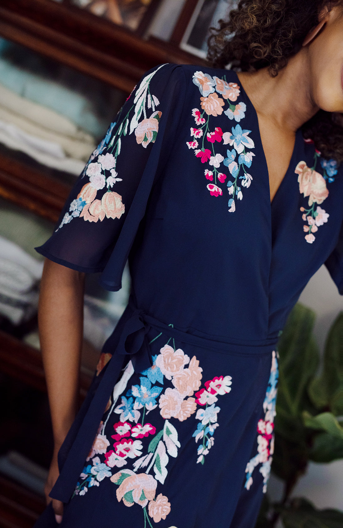 Hope & Ivy The Gisela Embellished Wrap Maxi Dress - Navy