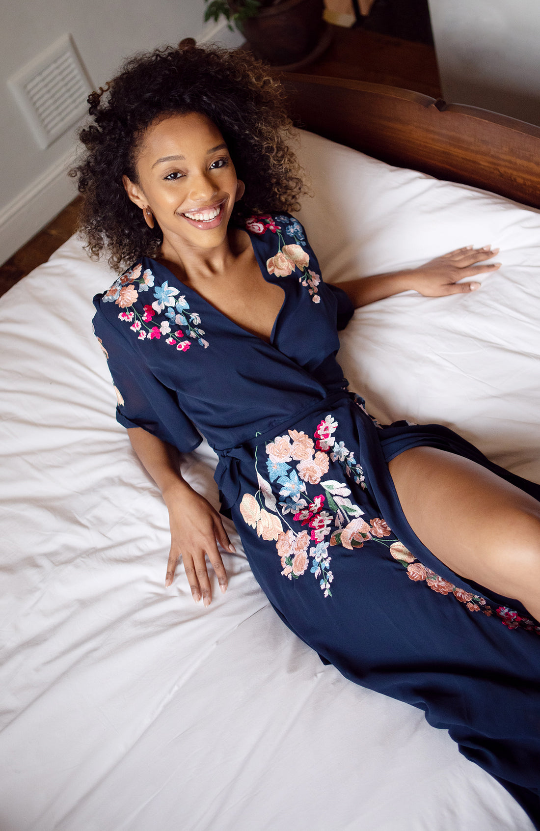 Hope & Ivy The Gisela Embellished Wrap Maxi Dress - Navy