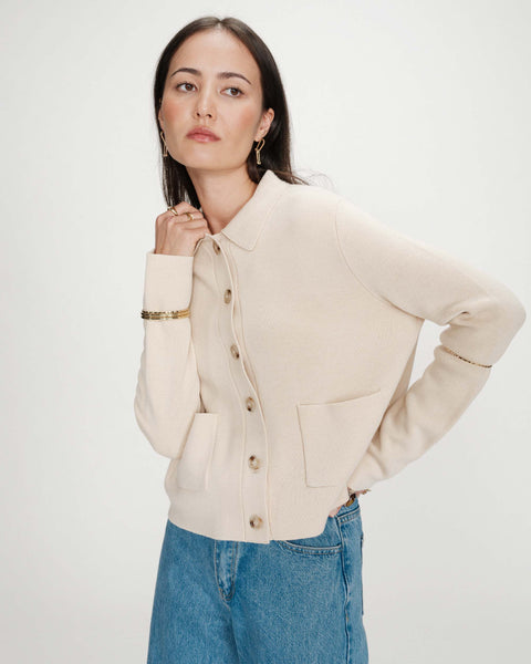 Grace & Mila Maelys Collar and Pocket Detail Knit Cardigan