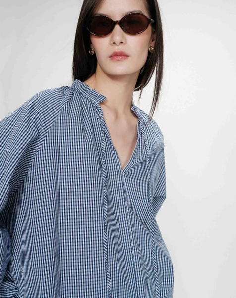 Grace & Mila Varry Gingham Tie Neck Blouse