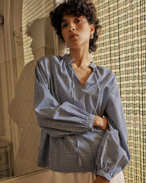 Grace & Mila Varry Gingham Tie Neck Blouse