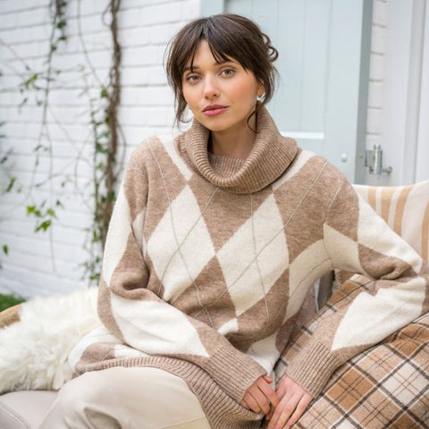 HV Society Miya Argyle Chain Detail Rollneck Jumper