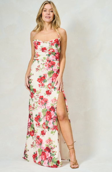 Hope & Ivy The Valeria Cowl-Neck Cami Maxi Dress - Floral
