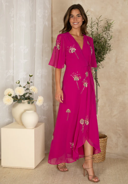 Hope & Ivy The Angelina Embellished Wrap Maxi Dress