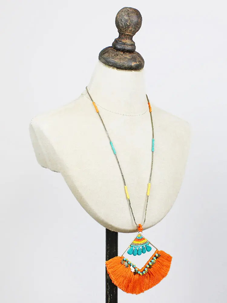 Suzie Blue Bead & Tassel Necklace