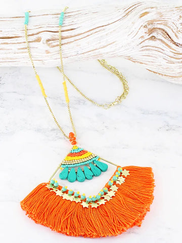 Suzie Blue Bead & Tassel Necklace