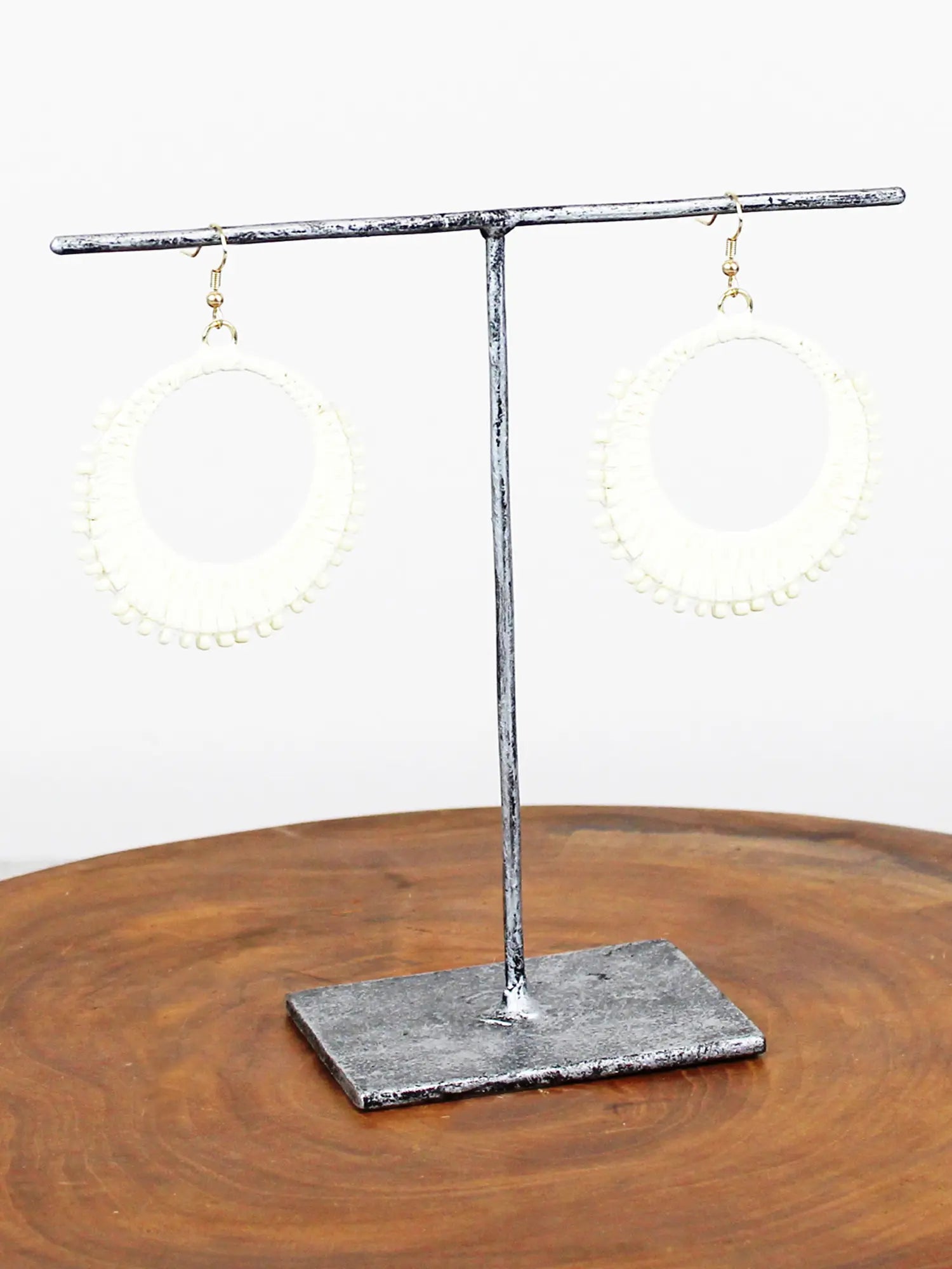 Suzie Blue Raffia & Bead Hoop Earrings