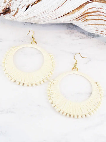Suzie Blue Raffia & Bead Hoop Earrings