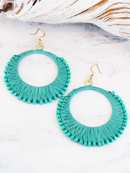 Suzie Blue Bead & Raffia Earrings