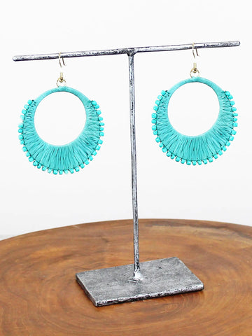Suzie Blue Bead & Raffia Earrings