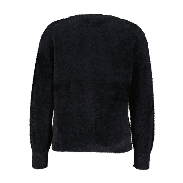 Red Button Black Fluffy Cardigan