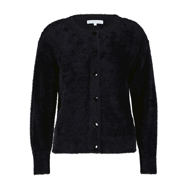 Red Button Black Fluffy Cardigan