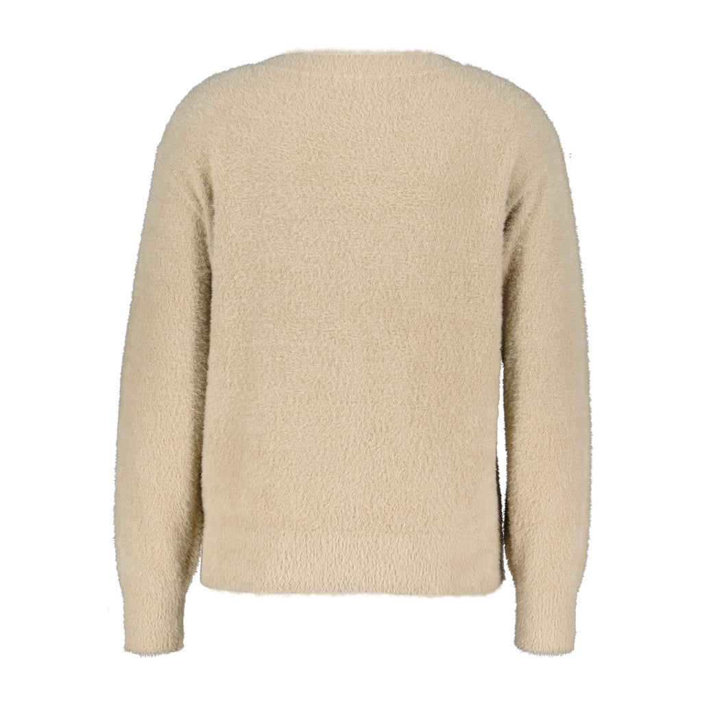Red Button Beige Fluffy Cardigan