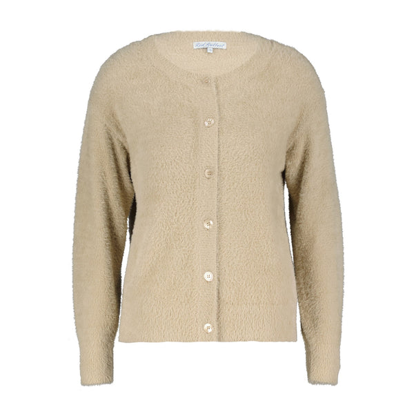 Red Button Beige Fluffy Cardigan