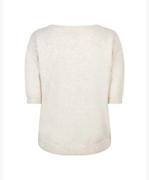 Red Button Sweet Ribbon Short Sleeve Knit Top - Cream