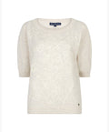Red Button Sweet Ribbon Short Sleeve Knit Top - Cream