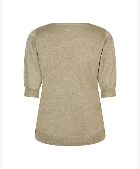 Red Button Sweet Sparkle Short Sleeve Knit Top - Olive